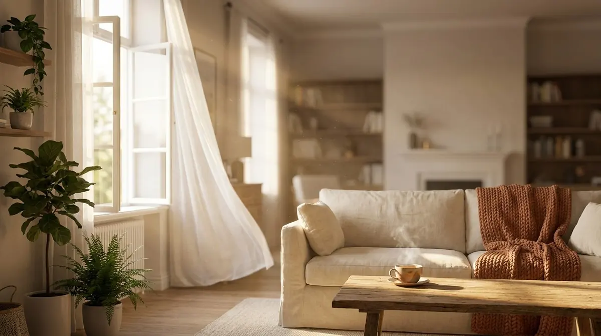 Ruhiges Wohnzimmer im Morgenlicht